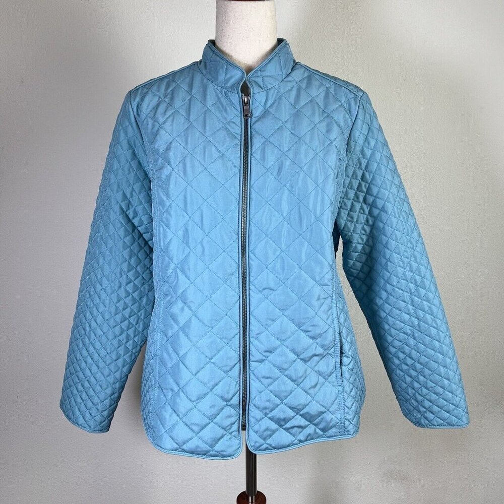 Chico's NWT Quilted Jacket Women's 1 Small Blue Full‎ Zip Diamond Quilt Spring